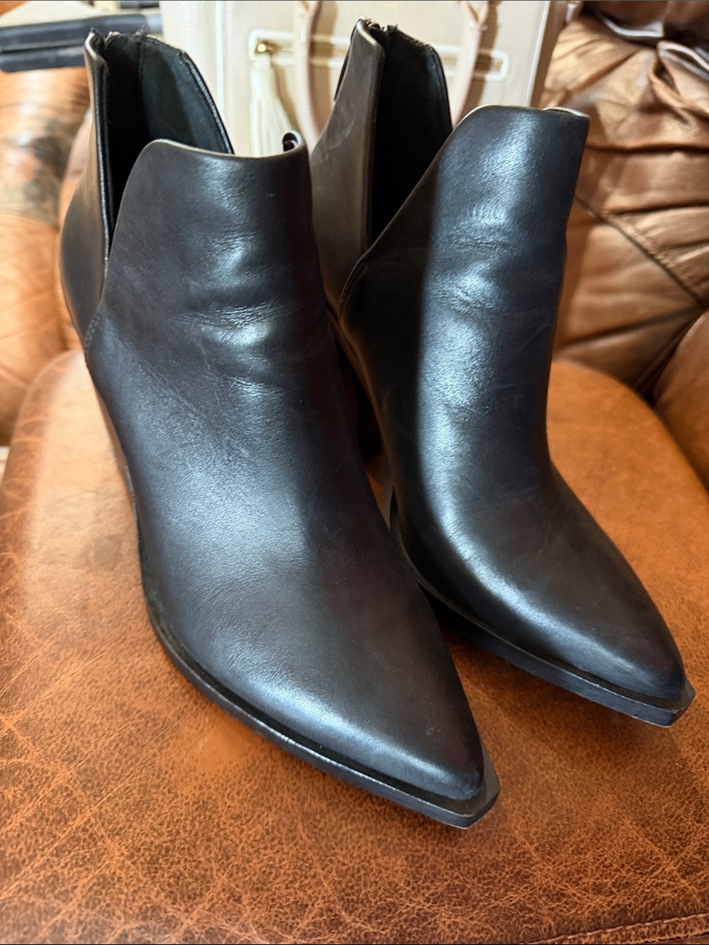 Vince Camuto Black Pointed Toe Leather Ankle Booties